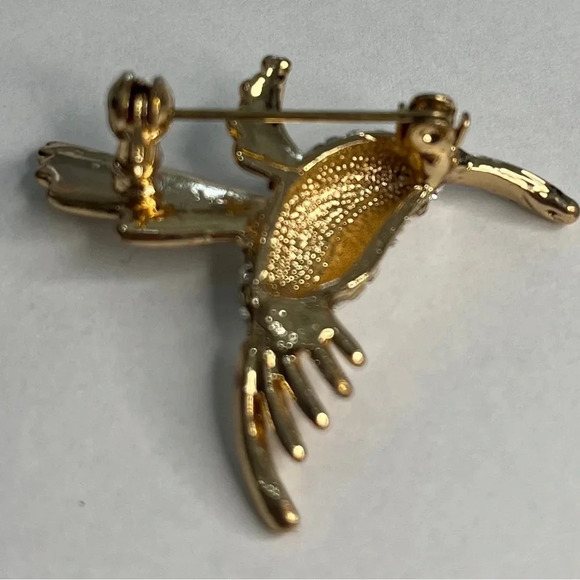 Vintage Hummingbird Pin Rhinestone Body Black Rhinestone Eye 1" Bird In Flight - Picture 4 of 4